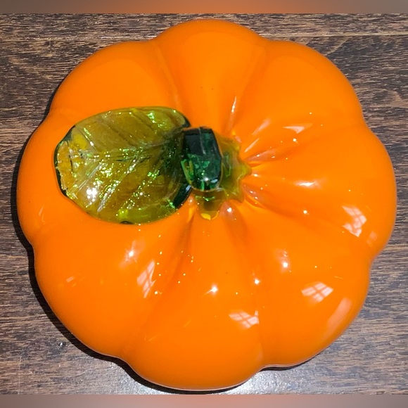 Art Glass Hand Blown Murano Style Orange Pumpkin - Picture 6 of 9